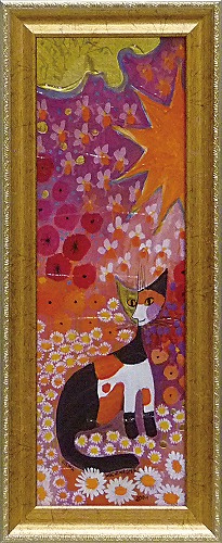 カラフル フラワー１ ロジーナ 可愛い雰囲気の猫のアートポスター 絵画通販 絵 絵のある暮らし ネコ 壁掛けフック付き 猫 まとめ買いでお得 絵画 新素材新作 ねこ
