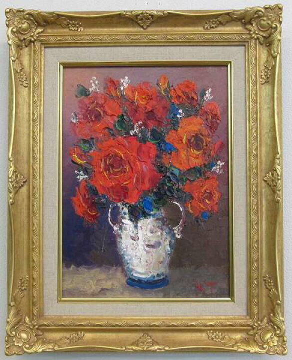 楽天市場 バラ 赤い薔薇 谷口春彦 F４サイズ油彩画 油絵 直筆油彩画 花風水 開運風水画 静物画 絵画通販 壁掛けフック付き 絵のある暮らし 絵のある暮らし 絵画販売専門店