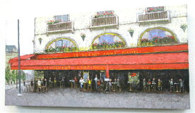 「パリのカフェ・サンミッシェル」（パリの街角）石川佳図（ボックス型油彩画[油絵]）・外国風景画・パリ【壁掛けフック付き】【絵のある暮らし】