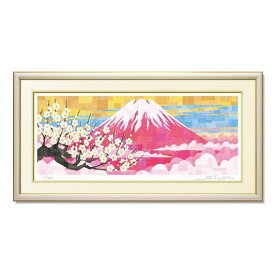 白梅紅富士 藤谷壮仁郎(Soujirou)ジークレー版画作品（WAシリーズ・和TASTE）（絵画通販）縁起画・富士山・紅富士・赤富士・藤谷壮仁郎2025年新作・フレーム選べる2色（アイボリー・ブラウン）ギフト、お祝いにもおすすめ【壁掛けフック付き】【絵のある暮らし】