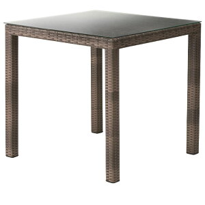 幅76cm メッシュ柄 ダイニングテーブル 強化ガラス天板 食卓 机 正方形 インテリア アジアン インテリア 編み込み カフェ リゾート シンプル ベランダ 屋外 ガーデン 店舗 完成品