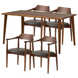 【最大9000円オフ】【設置無料】4人用 木製 ダイニングテーブルセット(4本脚) 5点 インスパイア 一枚板風 テーブル 天然木 肘付き 合皮 ダイニングチェア おしゃれ 和モダン (幅150cm 食卓テー