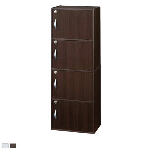 【最大9000円オフ】幅42cm 鍵付き 4段ボックス カラーボックス 背面化粧仕上げ ロッカー 本棚 ラック キーボックス 扉付き 取っ手付き ブラウン ホワイト 鍵 棚 シンプル