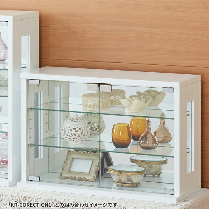 フィギュア棚 コレクションラック ガラス棚 おしゃれ 幅60cm コレクションケース 卓上 ガラス 背面ミラー コンパクト 横型 収納 棚 フィギュアケース コレクションラック ガラスケース コレクション棚 おしゃれ 白 ブラウン 暮らしのデザイン 店