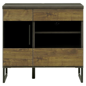 【最大9000円オフ】【設置無料】幅80cm サイドボード 日本製 木目調 黒アイアン脚 引出し付き 扉付き キャビネット リビングボード おしゃれ リビング 寝室 ウッディモダン ナチュラル ブラウ