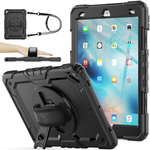 SEYMAC stock iPad Air3/iPad Pro 10.5�C���` �P�[�X �ϏՌ� �ی�t�B�����t�� �y�����[ 360°��]�X�^���h �n���h�X�g���b�v �V�����_�[�X�g���b�v �S�ʕی�J�o�[�i�u���b�N�j