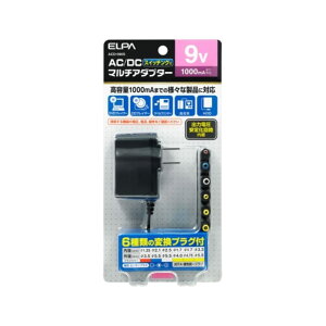 �G���p (ELPA) AC-DC�}���`�A�_�v�^�[ �ϊ��A�_�v�^ AC100V 50/60Hz ��i�o��:DC9V/1000mA ��1.8m ACD-090S