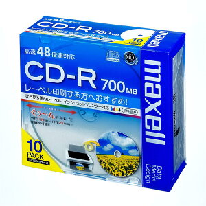 maxell �f�[�^�p CD-R 700MB 48�{���Ή� �C���N�W�F�b�g�v�����^�Ή��z���C�g(���C�h���) 10�� 5mm�P�[�X�� CDR700S.WP.S1P10S