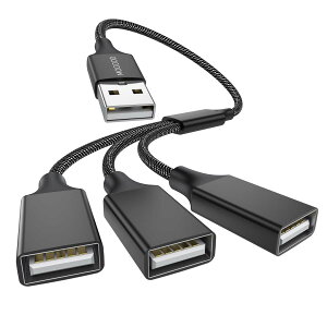 MOGOOD USB�X�v���b�^Y�P�[�u�� 3���� USB�����P�[�u�� 1�I�X3���XUSB 2.0�A�_�v�^USB�}���`�|�[�g�[�d/�f�[�^�]��/�m�[�g�p�\�R��/Mac(20cm, �u���b�N)