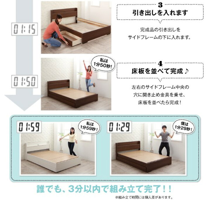 楽天市場】組立超簡単！ボルトレスベッド【シングル/2杯引出付 