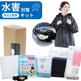 水害対策 キット esona 防災士監修 | 防災セット 水害 大雨 豪雨 対策 防災グッズ 防災グッズセット 防災 災害グッズ 防災用品 家族 乾電池式 ヘッドライト LEDライト レインコート 洗濯パック 川 安全 中身 リュックなし エソナ 停電 台風