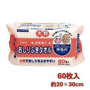 【25日限定全商品P2倍&50円オフクーポン配布】おしりふきタオル 60枚入 大判 排泄介助 介護 介護用品 大人用 防災 備蓄 病院 福祉 看護 シニア 消臭加工 ノンアルコール 無香料 日本製