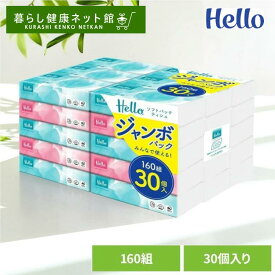 ＼激アツ価格／【30個】ティッシュ ソフトパック 箱なし ハロー ソフトパックティッシュ 160組 30個 ジャンボパック ティッシュ ソフトパックティッシュ ハローティッシュ 大容量 ソフトティッシュ まとめ買い ユニバーサル・ペーパー