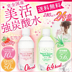炭酸水強炭酸280ml24本送料無料ローズヒップアロエナチュラルビューティースパークリング24本セット強炭酸水ヒアルロン酸ビタミンC強炭酸高濃度炭酸ソーダsoda【D】あす楽