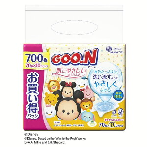 赤ちゃん用 おてふき 体拭き グーン 肌にやさしい おしりふき 詰替用 70枚×10P グーン 大王製紙 おしりふき 厚手 ベビー用品 ノンアルコール 詰替用 つめかえ 肌にやさしい 大容量 エリエール