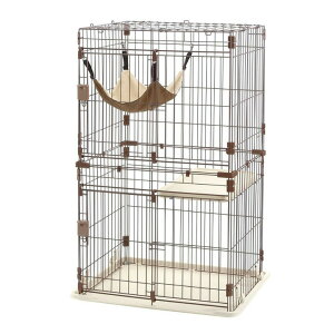 猫 ケージ 2段 リッチェル S Richell リラックスキャットサークル ハンモック スライドドア ハイタイプ ワイド 組立品 サークル キャット ブラウン サークルキャット キャットサークル 留守電