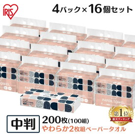 《ポイント5倍★11日9:59迄》【64個】ペーパータオル 中判 2枚重ね 業務用 100組(200枚) ハンドタオル キッチンペーパー 大容量 送料無料 パルプペーパータオル 紙タオル レギュラーサイズ 4P×16 ピュアパルプ 手拭きペーパー スマートエール 2枚組 【D】