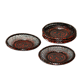 籃胎茶托（ 5枚組 ） | 竹製 竹細工 漆 漆器 モダン シンプル 網目 漆塗り円 丸型 インテリア 竹 夏 軽い 使いやすい 手作り 茶托 コースター おしゃれ 5枚セット セット プレゼント ギフト 敬老の日