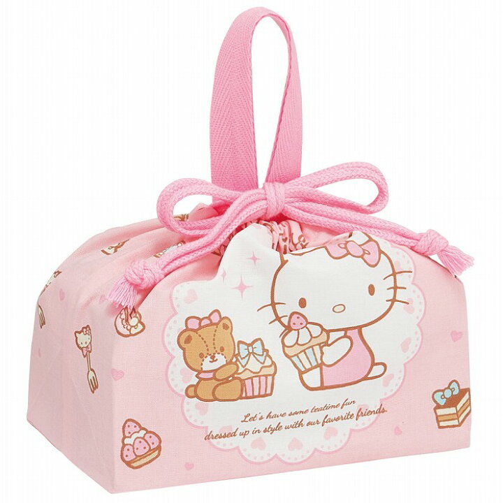 弁当袋 巾着袋 キャラクター サンリオ ハローキティ ( キティ キティちゃん お弁当袋 ランチクロス 巾着 ランチ巾着 ランチバッグ 幼稚園 保育園 給食 キッズ 子ども 子供 給食袋 日本製 マチ付き ) 暮らしのカグヤ ランチクロス