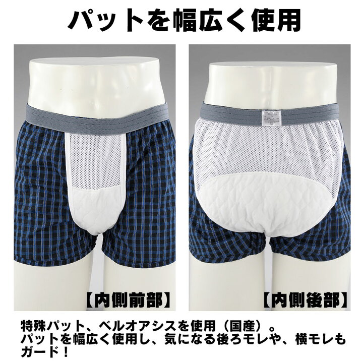本店 中失禁 尿漏れパンツ 失禁パンツ 男性用 ロングパッド 綿100 安心パンツ おしりまで安心失禁トランクス 3色組 ロングトランクス 前開き 3柄組 Lサイズ 綿 100%