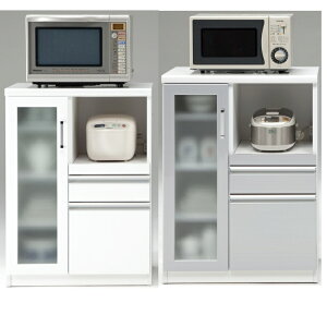 送料無料 TO カウンター 幅70cm 収納カウンター レンジ置きカウンター ハイカウンター ガラス扉付カウンター メラミン天板 完成品 国産 大川家具 日本製 ホワイト シルバー