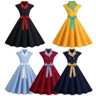 【早い者勝ち★先着10名様限定！300円OFFクーポン】レトロワンピース レディース 結婚式 Aライン 袖なし …