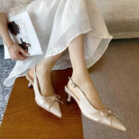 パンプス レディース デザイン性 ポインテッドトゥ バックオープン ピンヒール ヒール高6-8cm 高級感 エレガント マイクロファイバー オフィス デイリー ピンク ベージュ 黒 フォーマル