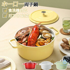 ホーロー鍋 両手 22cm 無水調理 カレー鍋 ホーロー鍋 IH ガス オーブン対応 保温 深型 卓上鍋 キャセロール 焦げ付かない オーブン対応 鍋料理 洗いやすい 煮物 家庭用