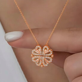 ネックレス ハート型 ペンダント 四つ葉のクローバー モチーフ 女性用 ユニーク ラッキー チャーム かわいい アクセサリー シルバー 加工 ゴールド チェーン