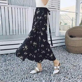 スカート レディース 夏 ロング 小花柄 紐付き ラップ ビーチ スリット ミドル丈 フレア 涼しい 軽量