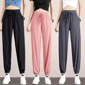 レディース スウェットパンツ 接触冷感 ゆったり ワイドレッグ 裾絞り カジュアル 落ち感 スリム効果 ランタン 夏用 吸湿速乾 軽量 普段使い