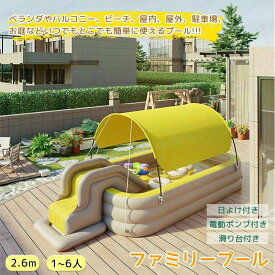 芝生遊びファミリープール カバー付 水遊び 4点セット 家庭用 厚手 大型 空気入れ 2.6M遊具 庭 滑り台 電動ポンプ 折りたたみ プール