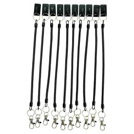 [nico nimo] のびのびスリムホルダー (黒) +コイルベース付き スパイラルコード 落下防止 盗難防止 キーチェーン 伸縮ストラップ 伸びる コイルフック コイルストラップ (10本セット) 伸縮ホル