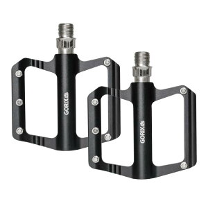 GORIX(ゴリックス) 自転車ペダル フラットペダル アルミ 軽量 薄型 幅広 フラット スパイクピン 滑らない おしゃれ (GX-F65) シンプルデザイン ふらっとぺだる ブラック 耐久性 ロードバイク ク