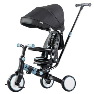 BTM 子供用三輪車 折りたたみ 三輪車 カバー ベビーカー 手押し棒付き 安全ベルト付き バイク 三輪車のりもの 1歳 2歳 3歳 超軽量 座面回転 ハンドル調整可能 自転車 おもちゃ 乗用玩具 組み