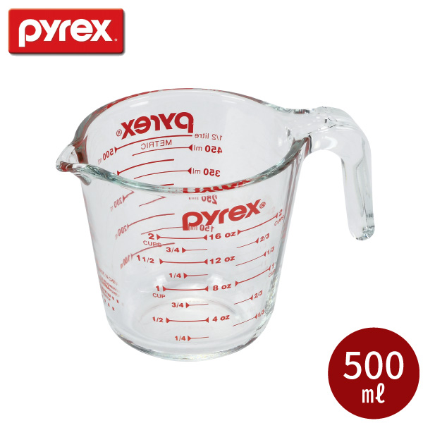 PYREX メジャーカップ 500ml H CP-8632 <br>計量カップ 耐熱ガラス レンジ 食洗機 パール金属