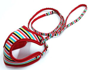 ONS ストライプソフトハーネスリード 3S マルチレッド 猫・超小型犬用 ハーネス リード