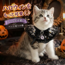 ハロウィン ペット 首輪 猫 犬 つけ襟 フリル レース ゴーストチャーム付き 鈴付き ペット用アクセサリー 仮装 コスプレ ハロウィーン 衣装 おしゃれ かわいい リボン 飾り襟 小型犬 子猫 子犬 ペットウェア 写真撮影 記念撮影 パーティー イベント XS S M L XL