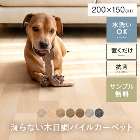 カーペット おしゃれ 洗える ペット 抗菌 北欧 リビング 犬 猫 ペット用 ラグ マット タイルカーペット 絨毯 じゅうたん 木目 防炎 低ホルムアルデヒド 床暖房対応 ヴィンテージ モダン らぐ 滑らないフローリング調パイルカーペット 200×150cm