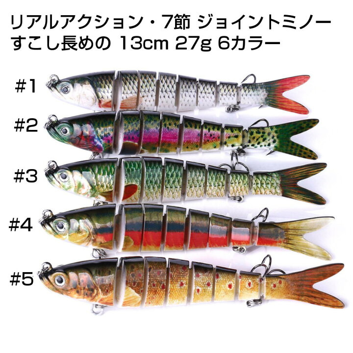 楽天市場 送料無料 I Loop ジョイントミノー 13cm 27g 少し長めでよく飛ぶ ジョイント ルアー トラウト シーバス スイムベイト ビッグベイト ジョイントベイト 5色 フィッシング用品 バッグ くらスペ