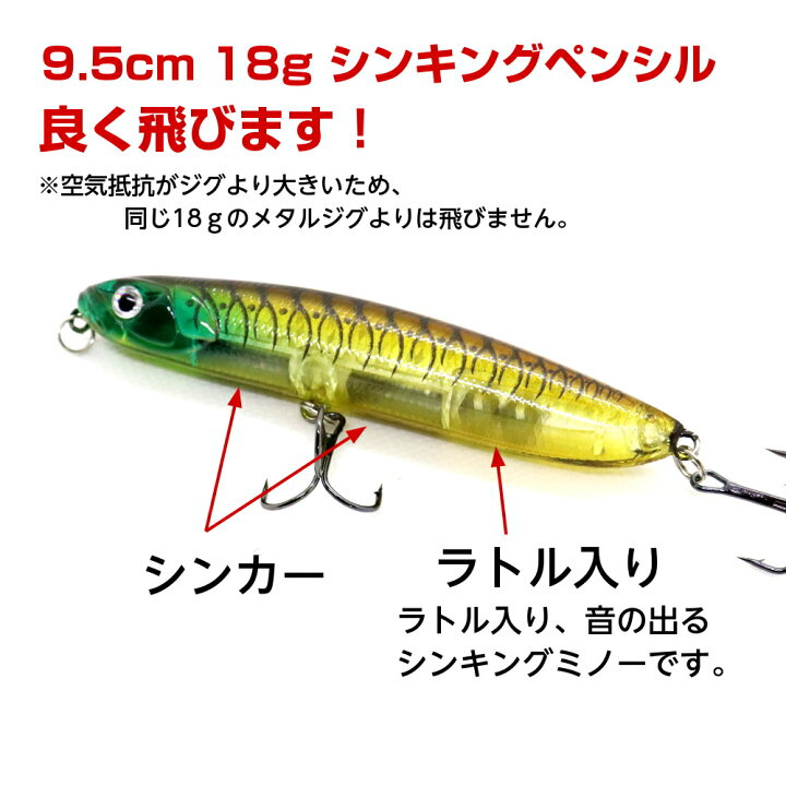 楽天市場 送料無料 I Loop シンキングミノー ルアー 6個 セット 9 5cm 18g シンキングペンシル フィッシング用品 バッグ くらスペ