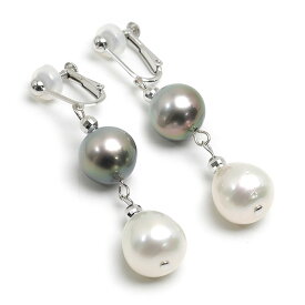 【中古】パールイヤリング K14WG・クロチョウ・シロチョウ12.1-12.3mm 【質屋鑑定品】