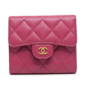【中古】シャネル CHANEL 三つ折り財布 コンパクトウォレット パープル キャビアスキン【質屋鑑定品】