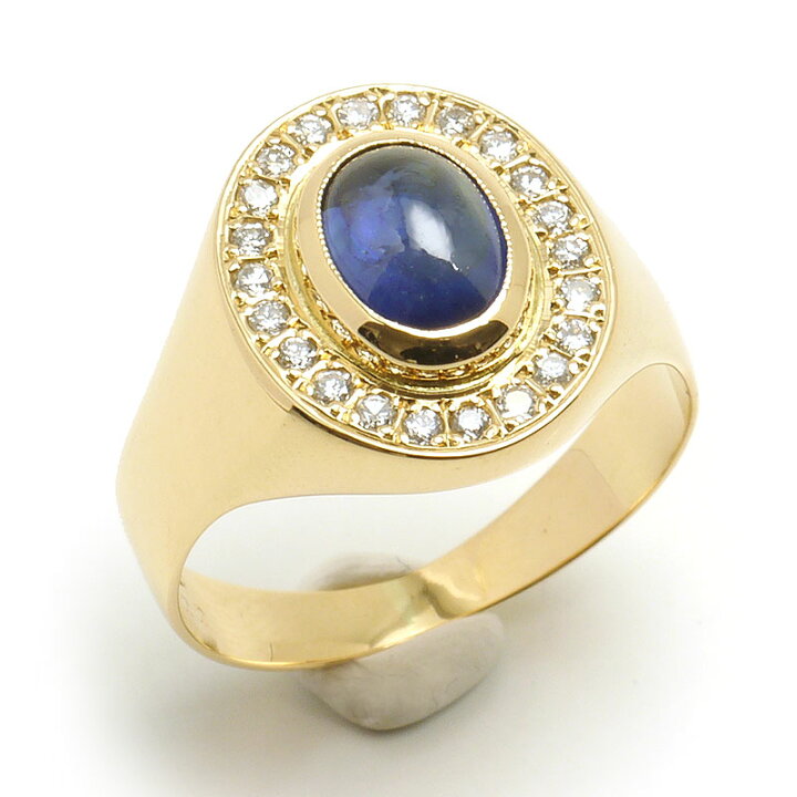 中古】サファイアダイヤモンドリング 約7.5号 K18YG・S0.96ct・D0.95ct  