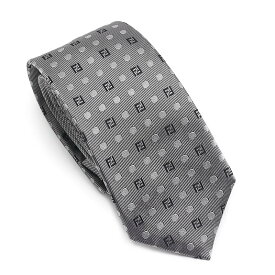 【中古】フェンディ FENDI ネクタイ ドット柄 シルバー グレー系 シルク 【質屋鑑定品】
