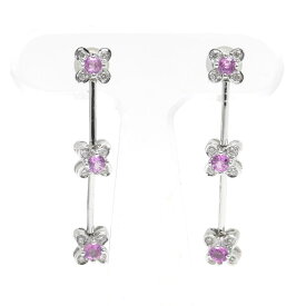【中古】ピンクサファイアダイヤモンドピアス K18WG・S0.38ct・D0.11ct フラワー 3連【質屋鑑定品】