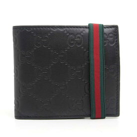 【中古】グッチ GUCCI 2つ折り財布 154443 レザー グッチシマ ブラック【質屋鑑定品】