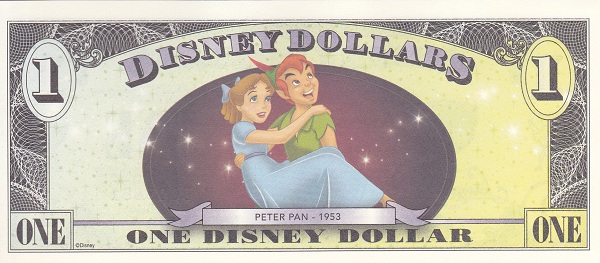 ディズニーダラーフック船長ピーターパン1ドル紙幣2013年未使用 限定Special Price 大人気!