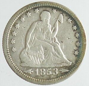 アメリカ　Seated Liberty Quarter　自由の女神座像　25セント銀貨　1853年