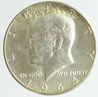 アメリカ　ケネディ　ハーフダラー　50セント銀貨　1964年　未使用